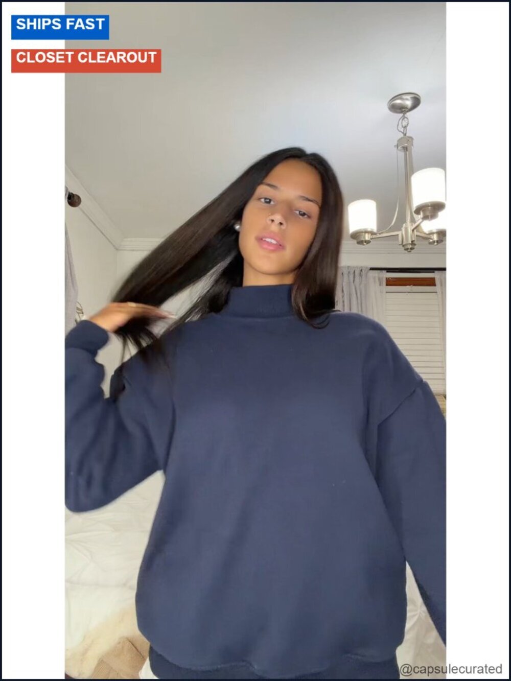 Women's Cotton Blend Mock Neck Oversized Sweatshirt Fleece Lined Pullover - Picture 5 of 6